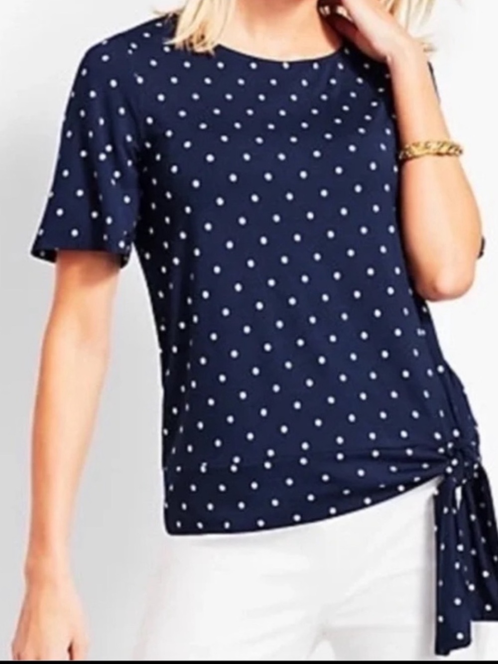 Talbots Polka Dot Side Tie Blouson Top